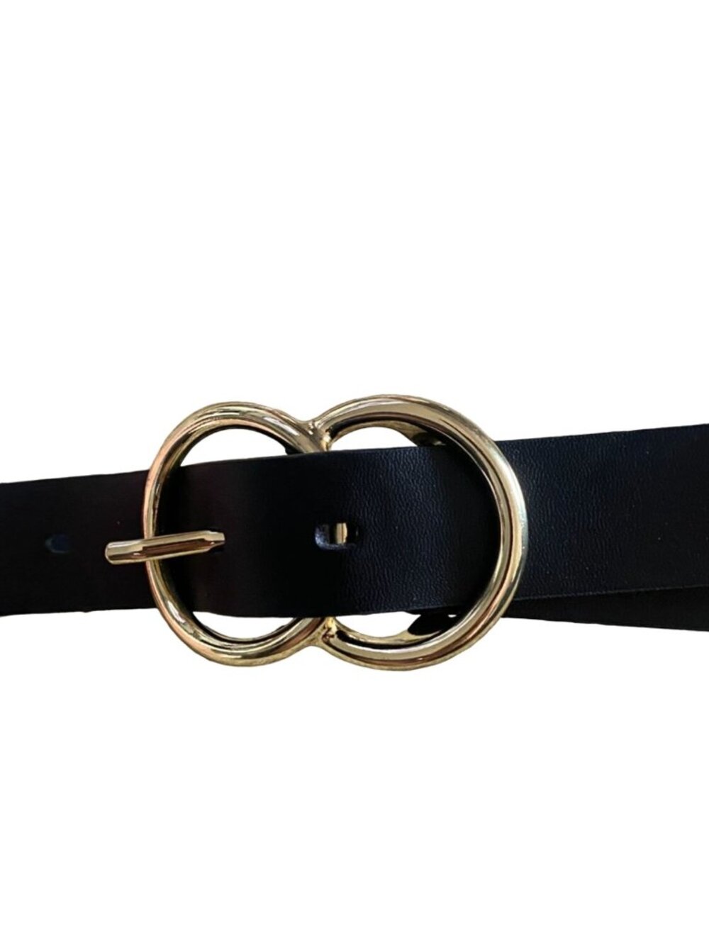 lack Faux Leather Belt Gold Double Ring O-Ring Interlocking Buckle-Small